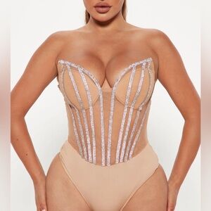 Fashion Nova Nude and Silver Bodysuit